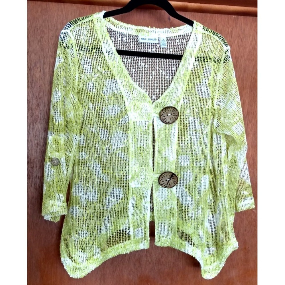 Crochet Knit Bolero‎ Shrug M Coconut Button Boho Beach Summer Cottagecore Airy